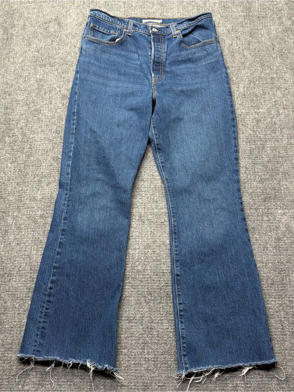 Levis Premium Jeans Womens 31x30 Blue Ribcage Boot Big E Button Fly Raw Hem